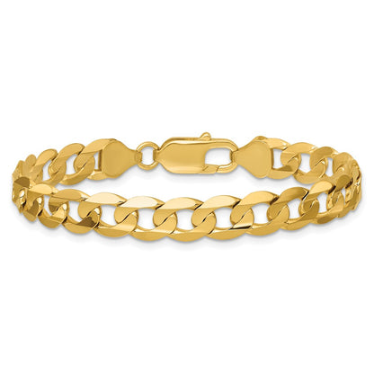 14K Yellow Gold 9 Inch 7.5mm Open Concave Curb With Lobster Clasp Chain Bracelet