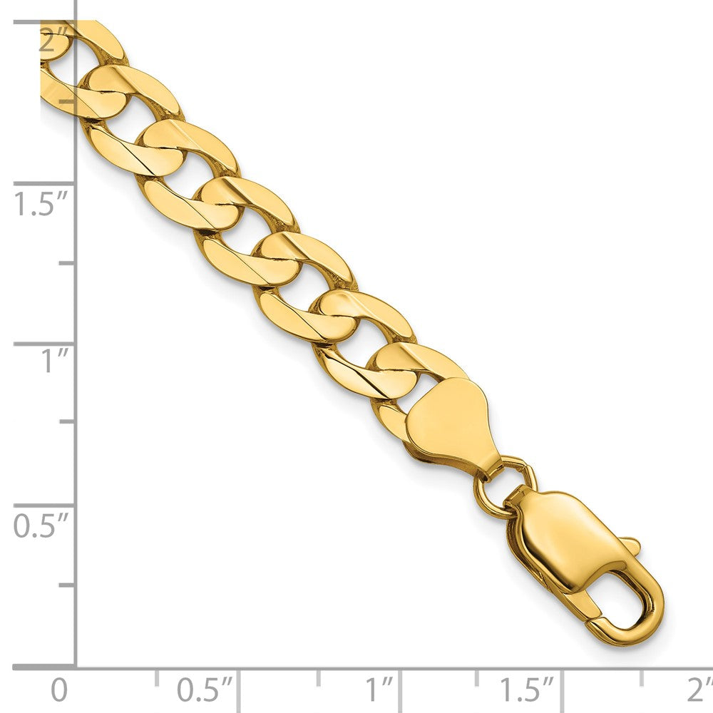 14K Yellow Gold 9 Inch 7.5mm Open Concave Curb With Lobster Clasp Chain Bracelet
