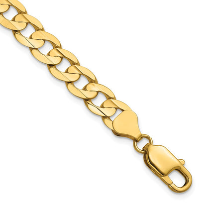 14K Yellow Gold 9 Inch 7.5mm Open Concave Curb With Lobster Clasp Chain Bracelet