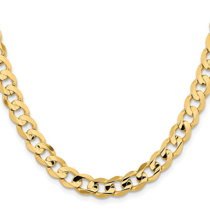 14K Yellow Gold 8.5mm Open Concave Curb With Lobster Clasp Chain Necklace
