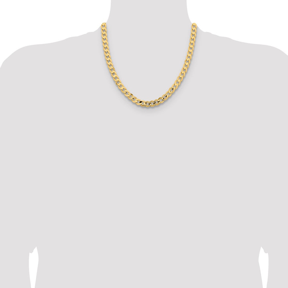 14K Yellow Gold 8.5mm Open Concave Curb With Lobster Clasp Chain Necklace