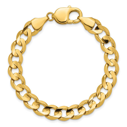 14K Yellow Gold 9 Inch 8.5mm Open Concave Curb With Lobster Clasp Chain Bracelet