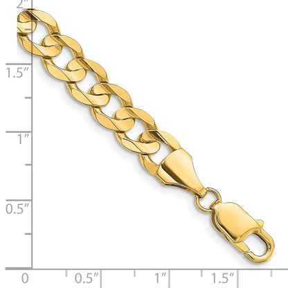 14K Yellow Gold 9 Inch 8.5mm Open Concave Curb With Lobster Clasp Chain Bracelet