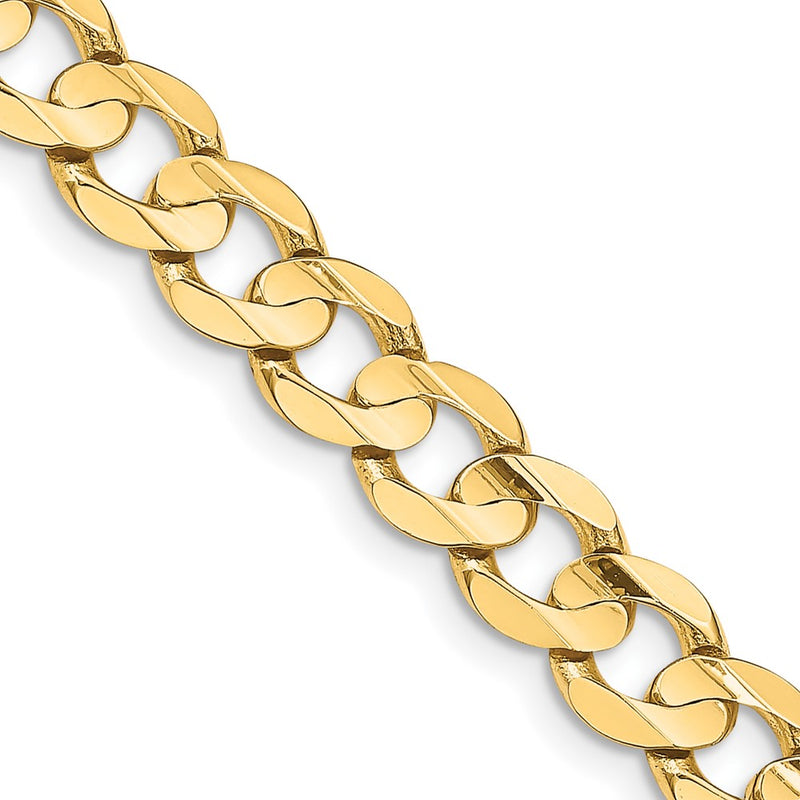 14K Yellow Gold 8.5mm Open Concave Curb With Lobster Clasp Chain Necklace