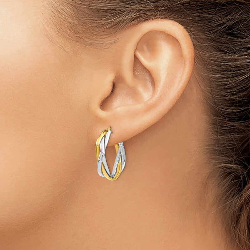 14K Yellow & Rhodium With Braided Hoop Earrings