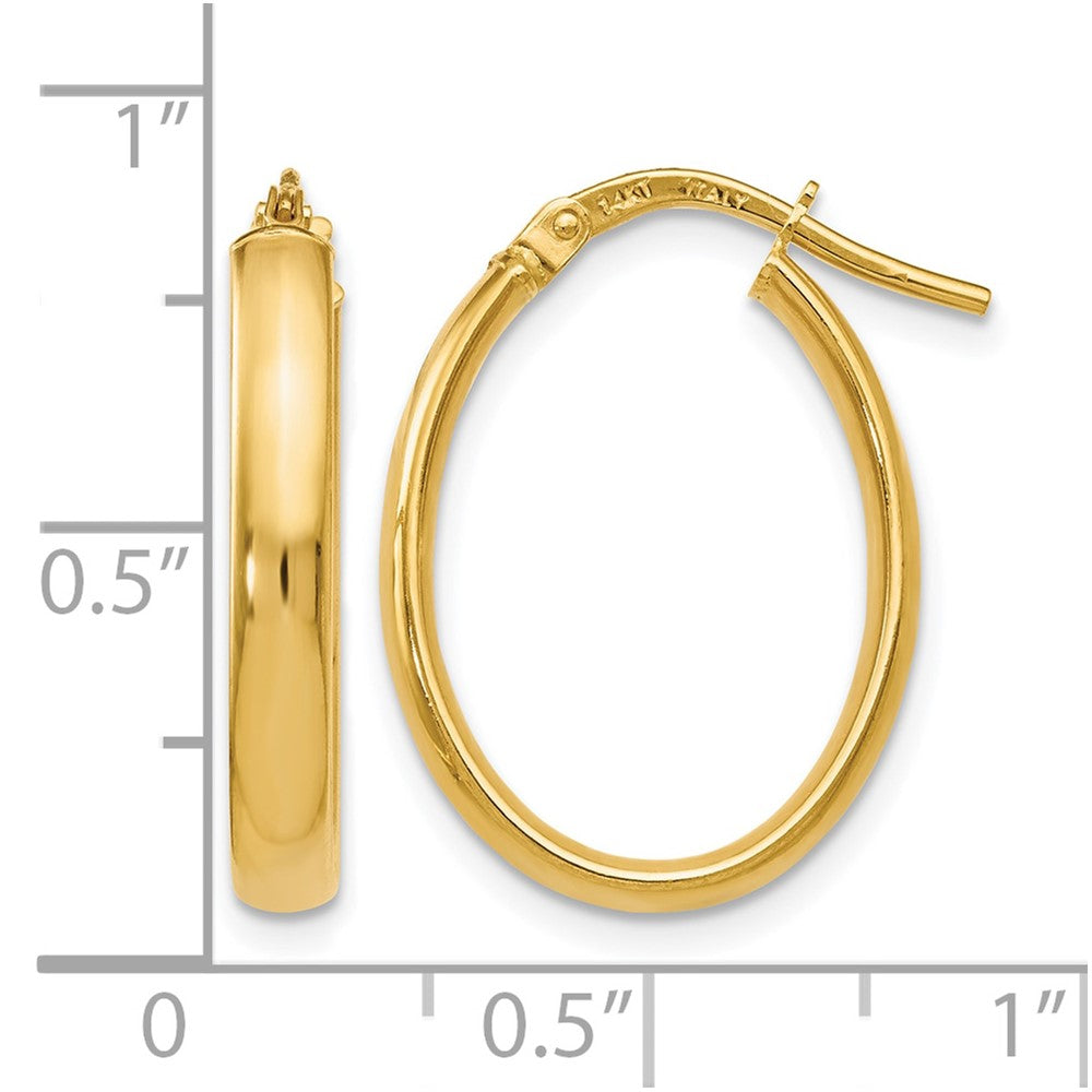 14K Yellow Gold Polished Oval Hoop Earrings