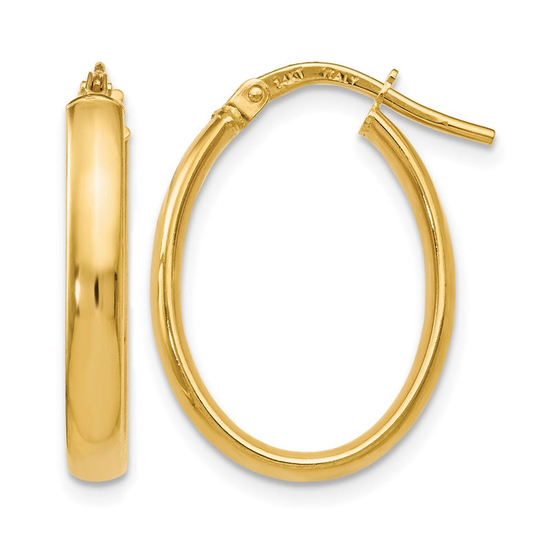14K Yellow Gold Polished Oval Hoop Earrings
