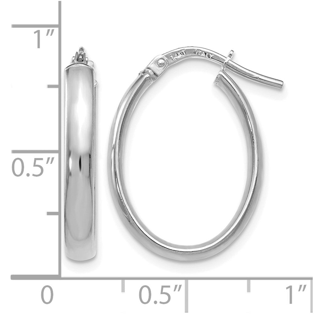 14K White Gold Polished Oval Hoop Earrings
