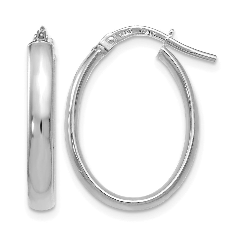 14K White Gold Polished Oval Hoop Earrings