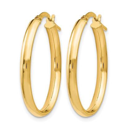 14K Yellow Gold Polished Oval Hoop Earrings
