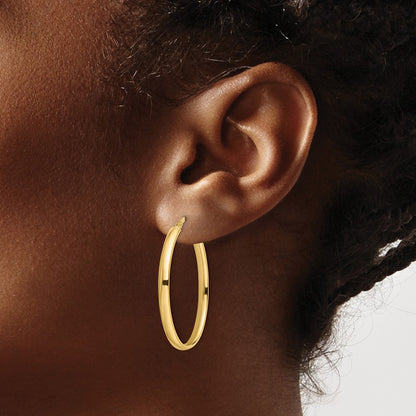 14K Yellow Gold Polished Oval Hoop Earrings