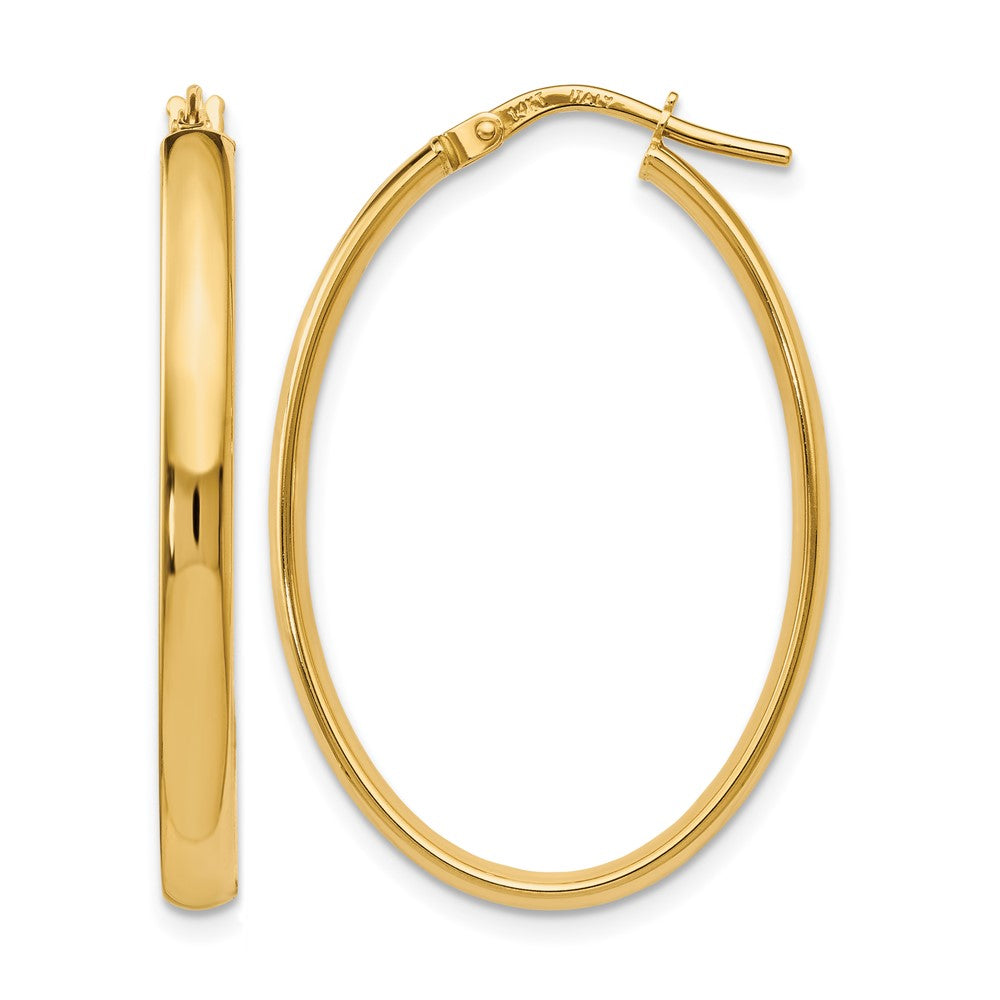 14K Yellow Gold Polished Oval Hoop Earrings