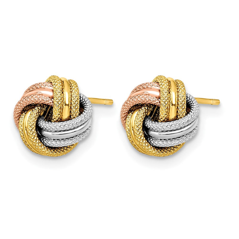 14K Yellow & Rhodium With White And Rose Knot Polished D/C Post Earrings