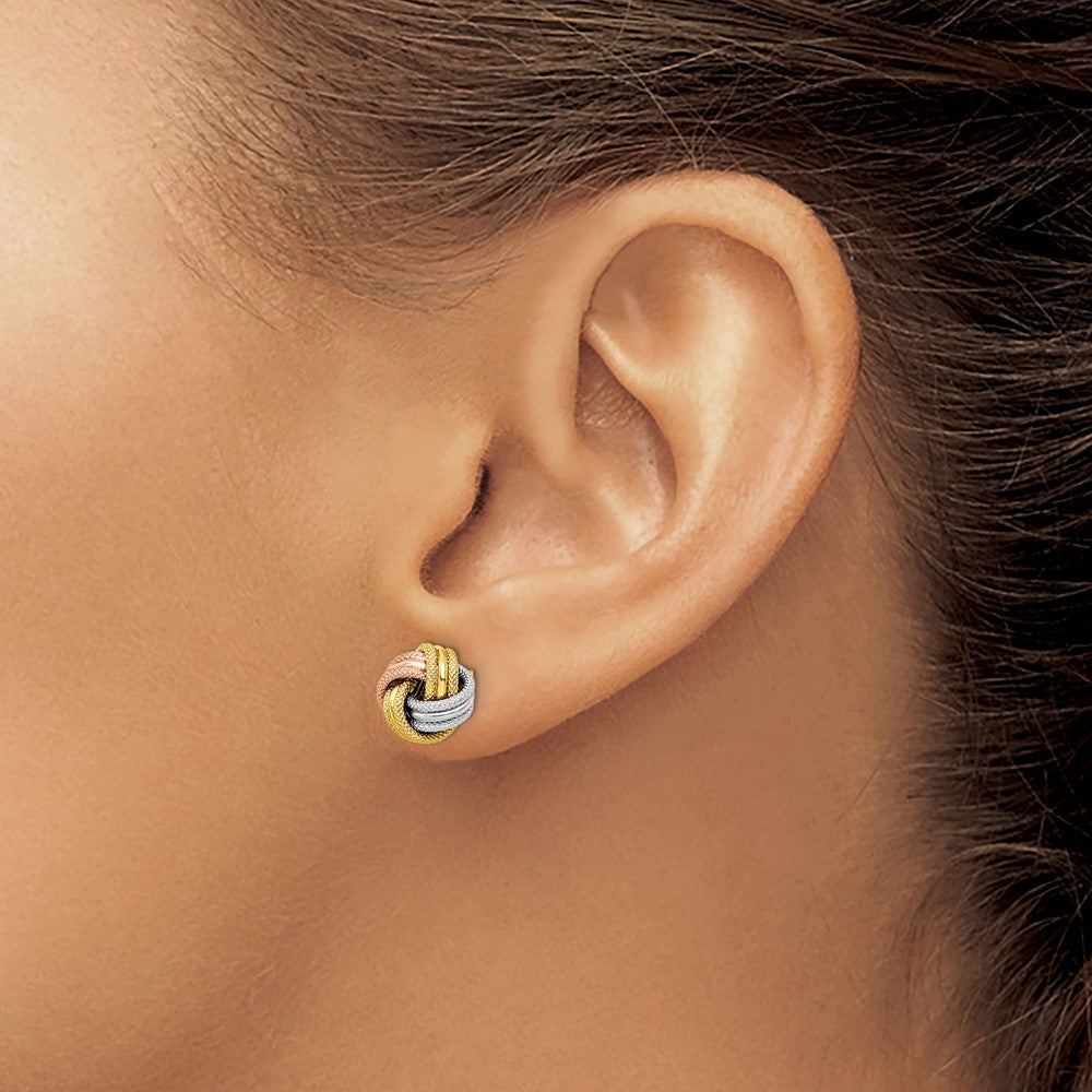 14K Yellow & Rhodium With White And Rose Knot Polished D/C Post Earrings