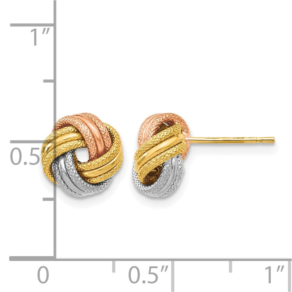 14K Yellow & Rhodium With White And Rose Knot Polished D/C Post Earrings