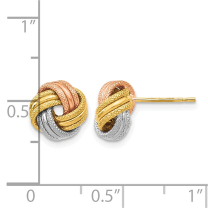 14K Yellow & Rhodium With White And Rose Knot Polished D/C Post Earrings