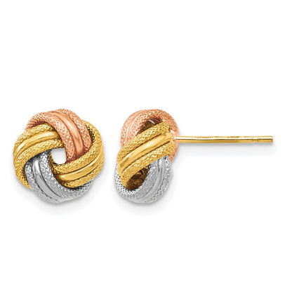 14K Yellow & Rhodium With White And Rose Knot Polished D/C Post Earrings