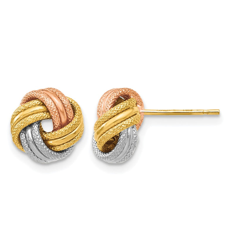 14K Yellow & Rhodium With White And Rose Knot Polished D/C Post Earrings