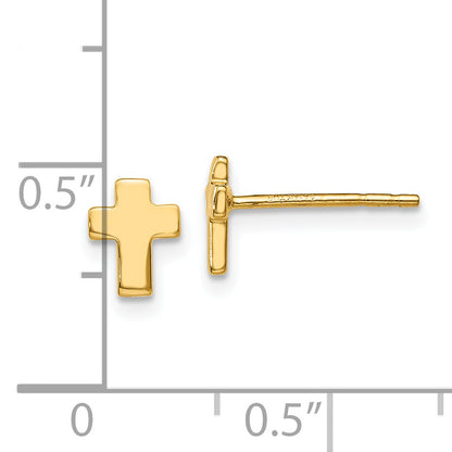 14K Yellow Gold Polished Cross Post Earrings