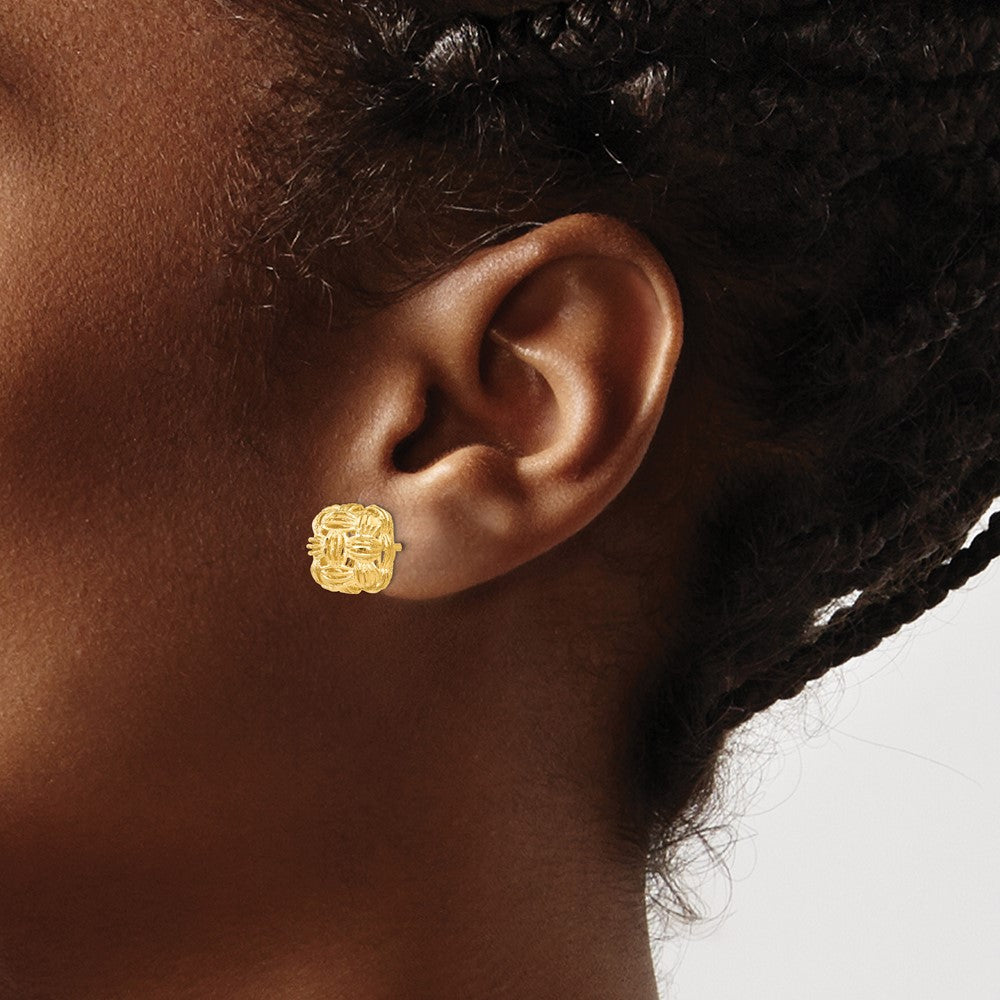 14K Yellow Gold D/C Basketweave Post Earrings