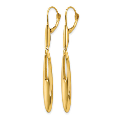 14K Yellow Gold Polished Leverback Dangle Earrings