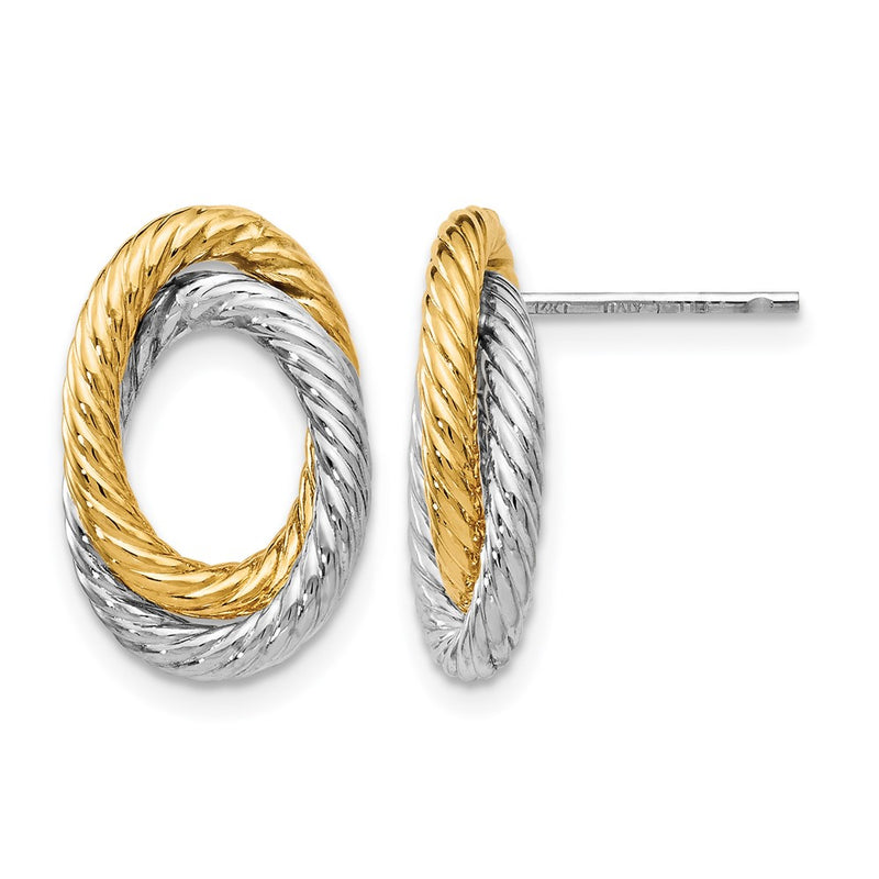 14K Yellow & Rhodium W/ White Fancy Twisted Oval Post Earrings