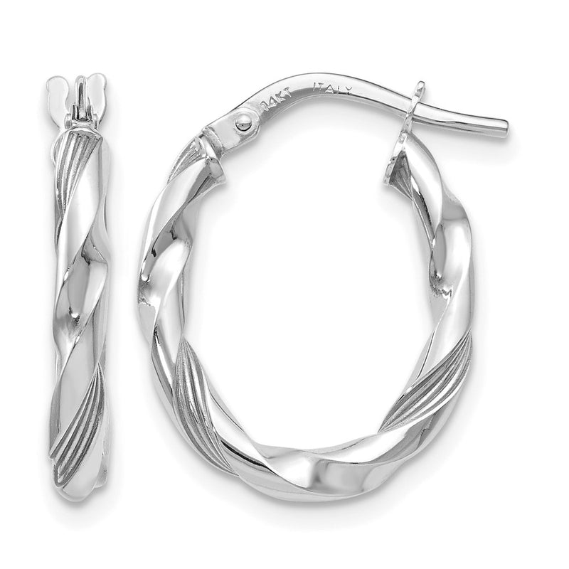 14K White Gold Polished And Textured Hoop Earrings