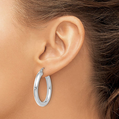 14K White Gold Polished Lightweight Hoop Earrings