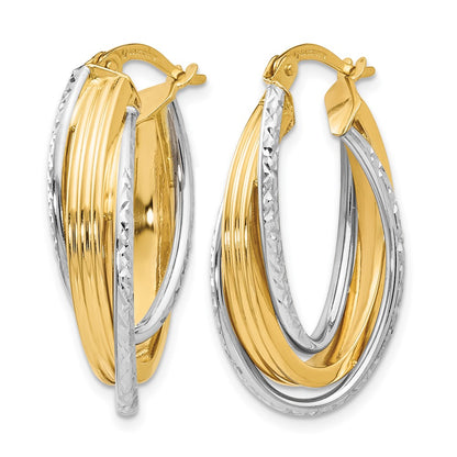 14K Two-Tone Polished D/C Hoop Earrings