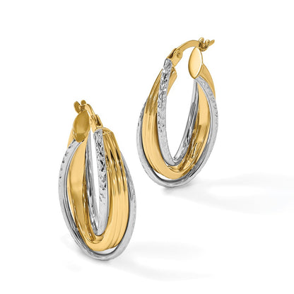 14K Two-Tone Polished D/C Hoop Earrings