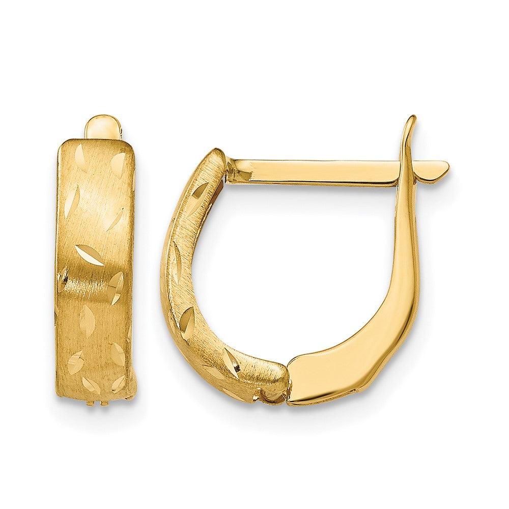 14K Yellow Gold Polished Brushed D/C Hoop Earrings