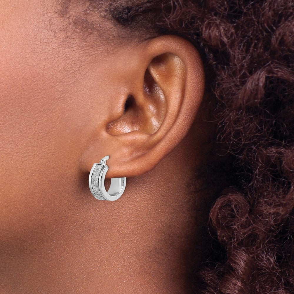 14K White Gold Fancy Glimmer Infused Hoop Earrings
