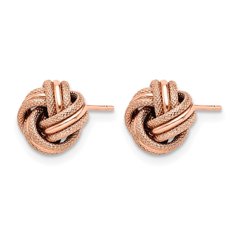 14K Yellow Gold With Rose Plating Knot Polished D/C Post Earrings