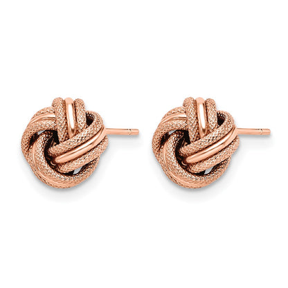 14K Yellow Gold With Rose Plating Knot Polished D/C Post Earrings