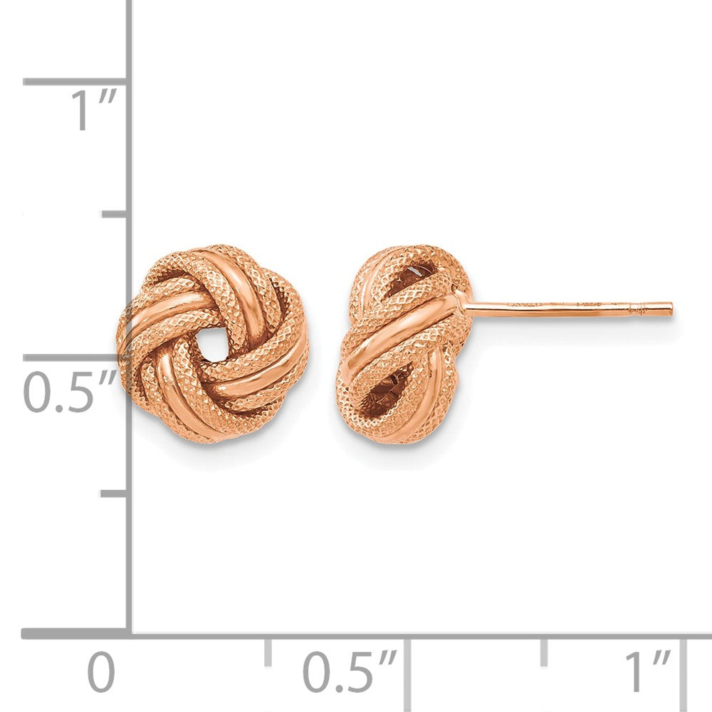 14K Yellow Gold With Rose Plating Knot Polished D/C Post Earrings