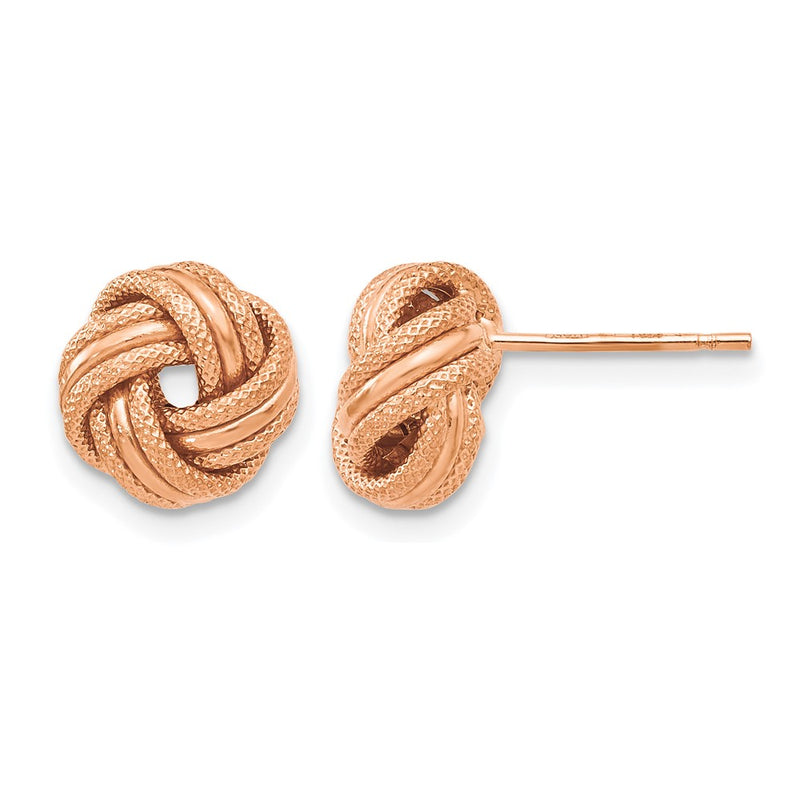 14K Yellow Gold With Rose Plating Knot Polished D/C Post Earrings