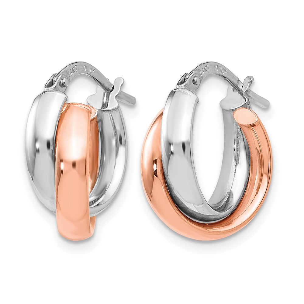 14K Two-Tone White Gold Rose-Plated Polished Hoop Earrings