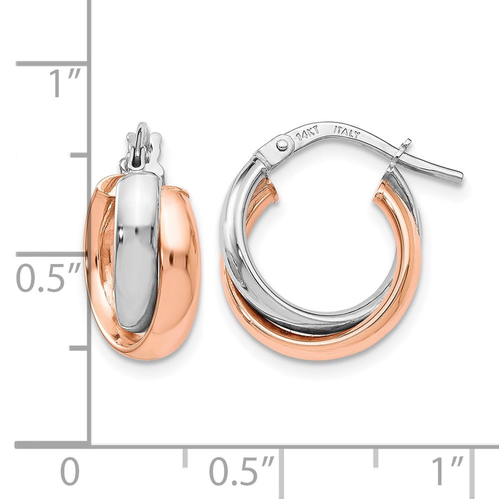 14K Two-Tone White Gold Rose-Plated Polished Hoop Earrings