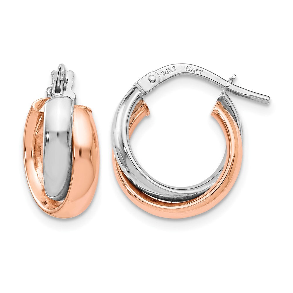 14K Two-Tone White Gold Rose-Plated Polished Hoop Earrings