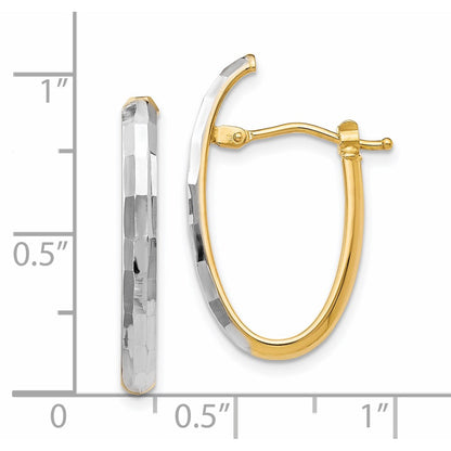 14K Yellow & Rhodium With D/C Hinged Hoop Earrings