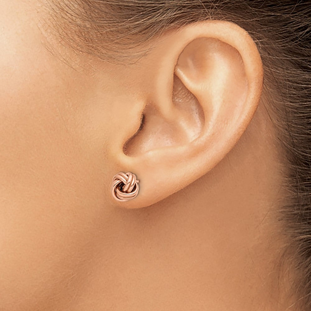 14K Yellow Gold W/ Rose Plating Polished Love Knot Post Earrings