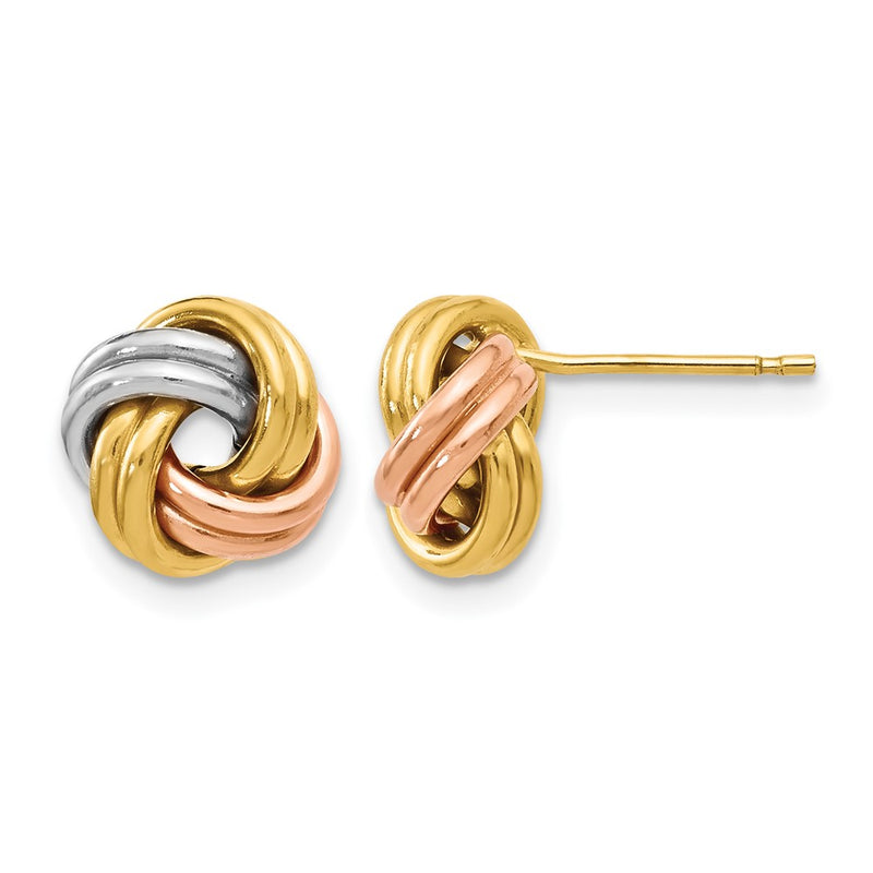 14K Yellow & Rhodium With White And Rose Gold Plating Polished Love Knot Post Earrings
