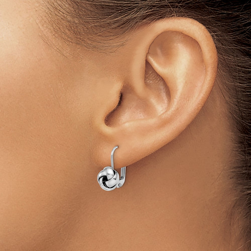 14K Yellow & Rhodium W/ White Plating Polished Love Knot Leverback Earrings