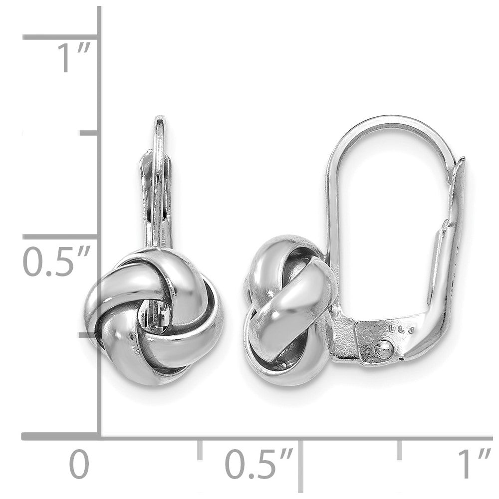 14K Yellow & Rhodium W/ White Plating Polished Love Knot Leverback Earrings