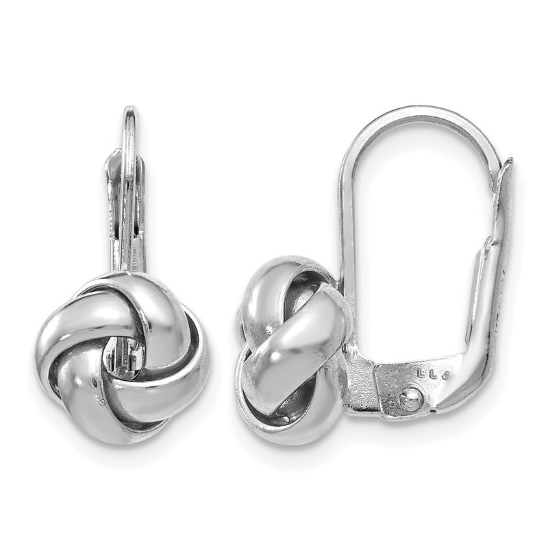 14K Yellow & Rhodium W/ White Plating Polished Love Knot Leverback Earrings