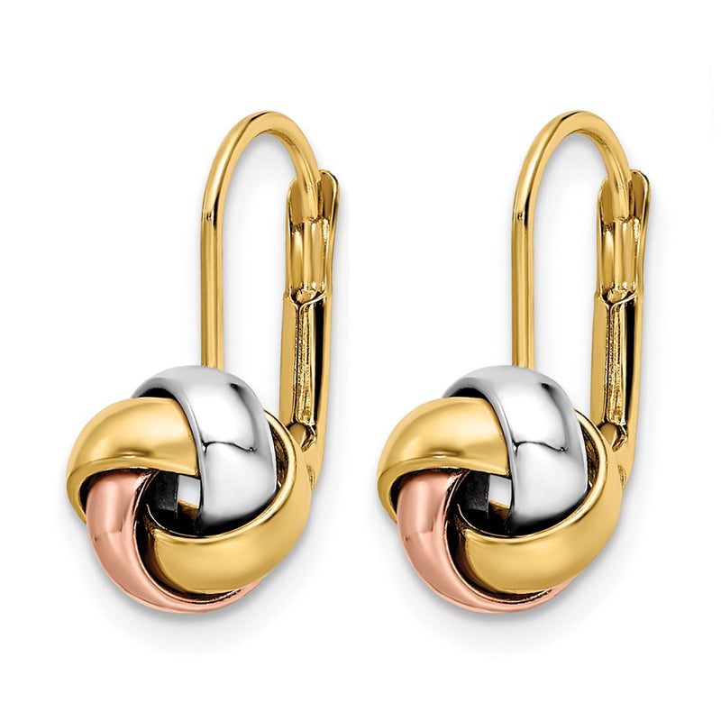 14K Yellow & Rhodium With White And Rose Gold Plated Polished Love Knot Leverback Earrings