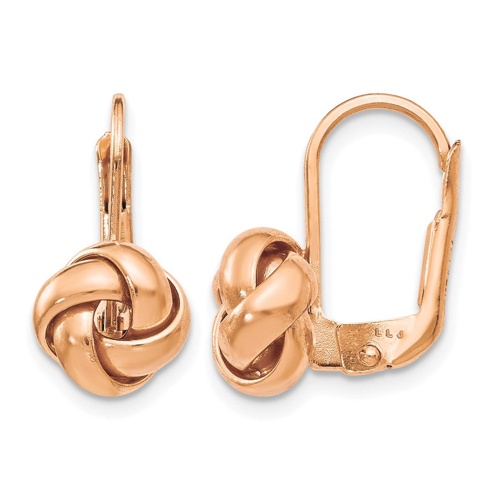 14K Yellow Gold & Rose Plated Polished Love Knot Leverback Earrings