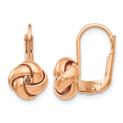 14K Yellow Gold & Rose Plated Polished Love Knot Leverback Earrings