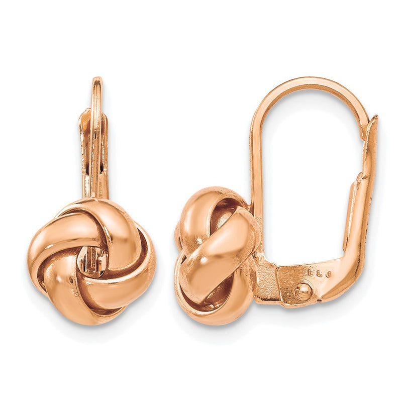 14K Yellow Gold & Rose Plated Polished Love Knot Leverback Earrings