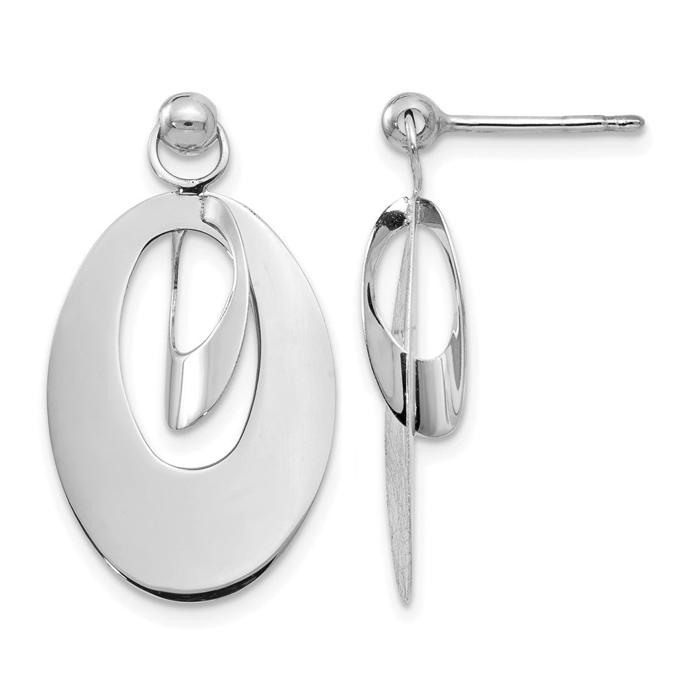 14K White Gold Pol And Scratch Finish Oval Reversible Post Earring